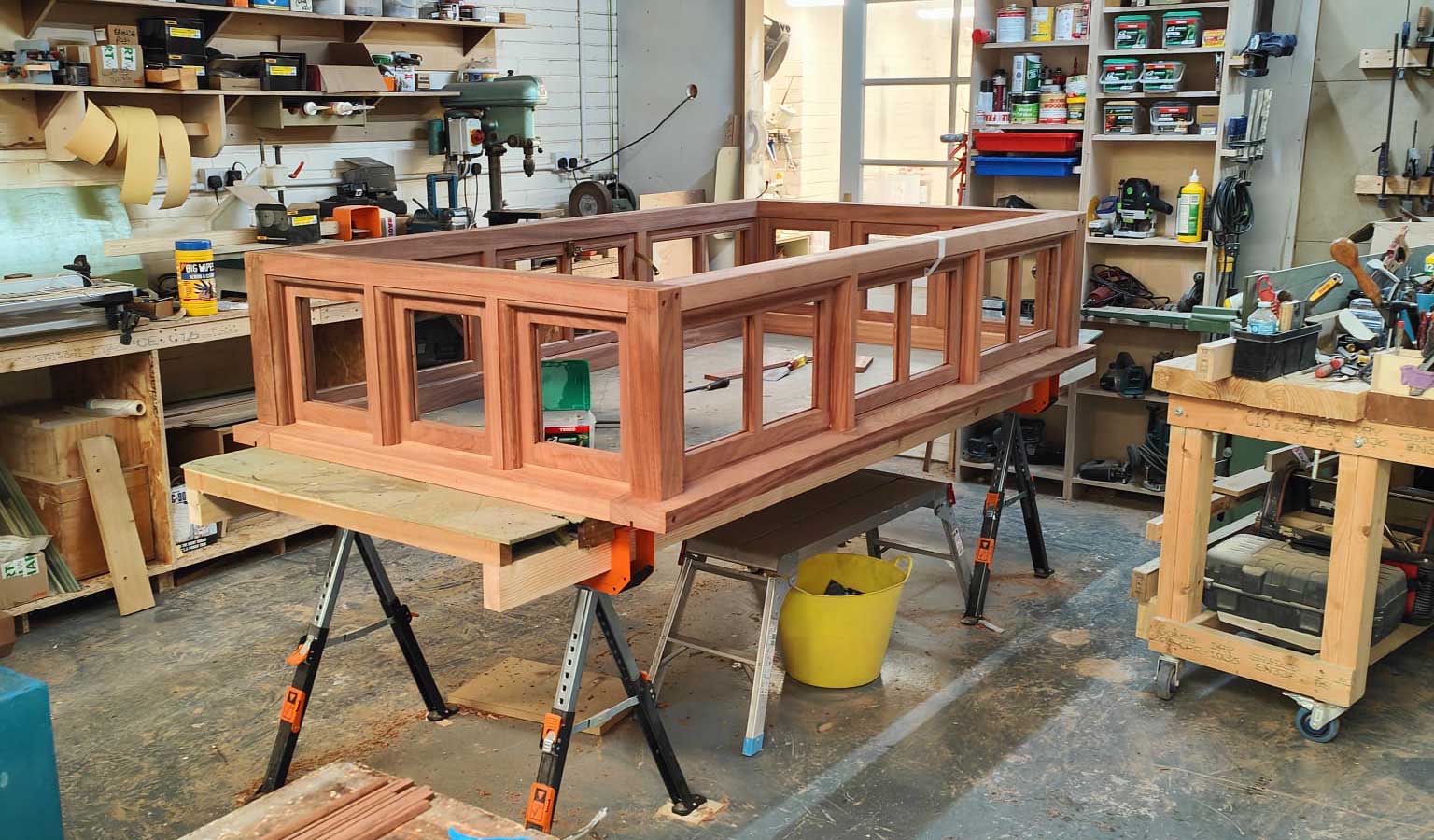 A hardwood lantern being made on the bench in the Walker joiners' shop