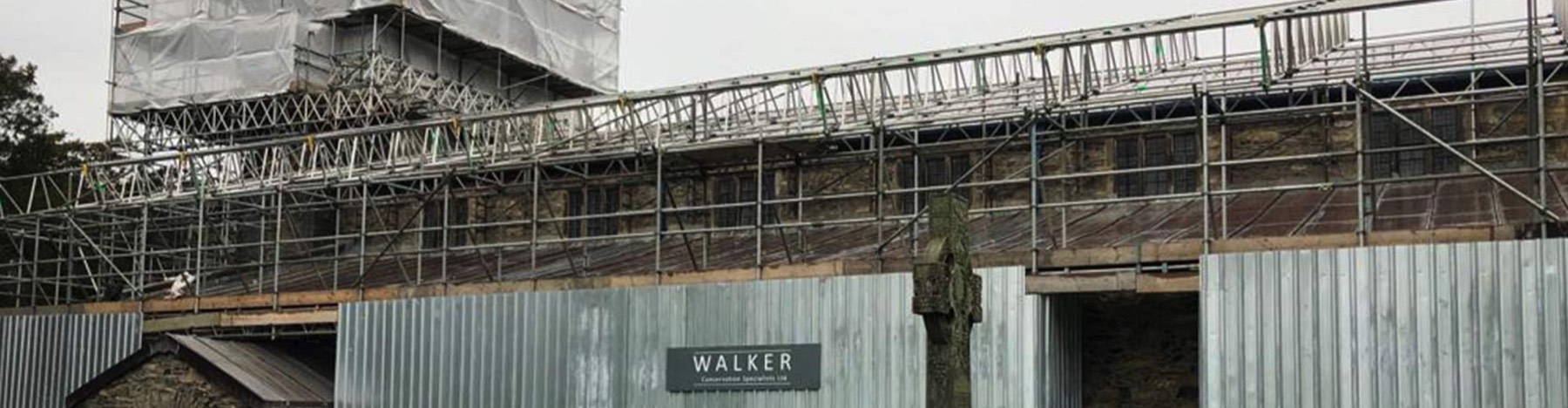 Walker-branded scaffold around St Martin's Church, Bowness-on-Windermere